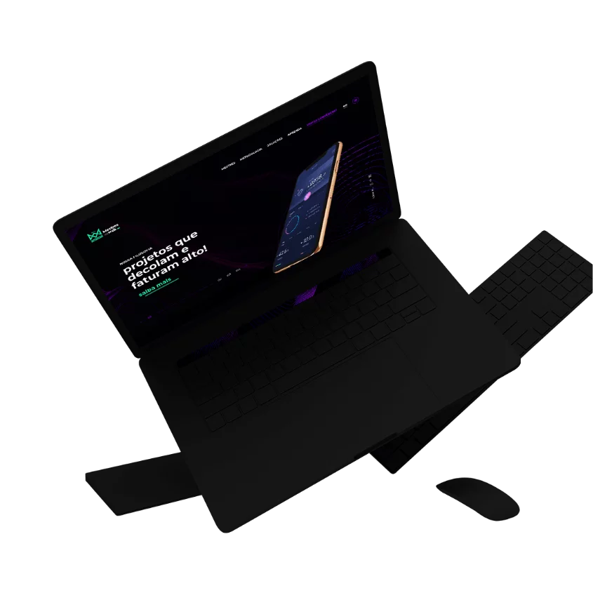 Imagem de um notebook com o site da mestres da web